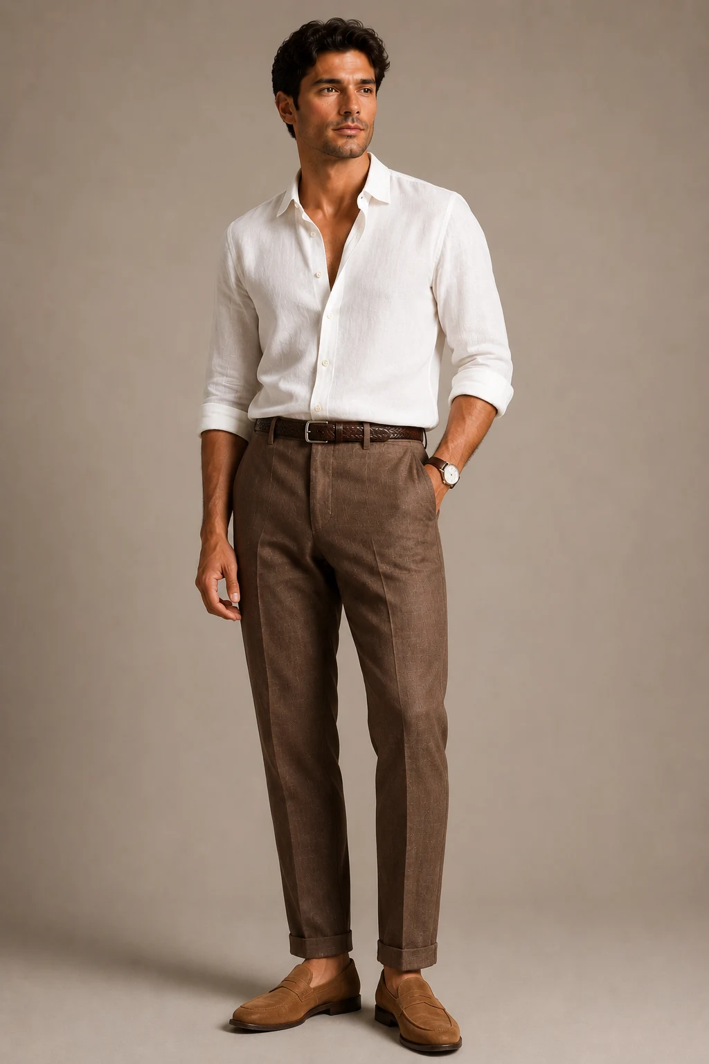 The Linen Vacation Uniform — brown pants outfit men style outfit, worn by a stylish man