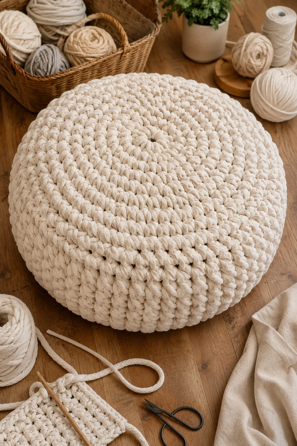 Giant Floor Pouf with Jumbo Yarn — cool crochet ideas style outfit