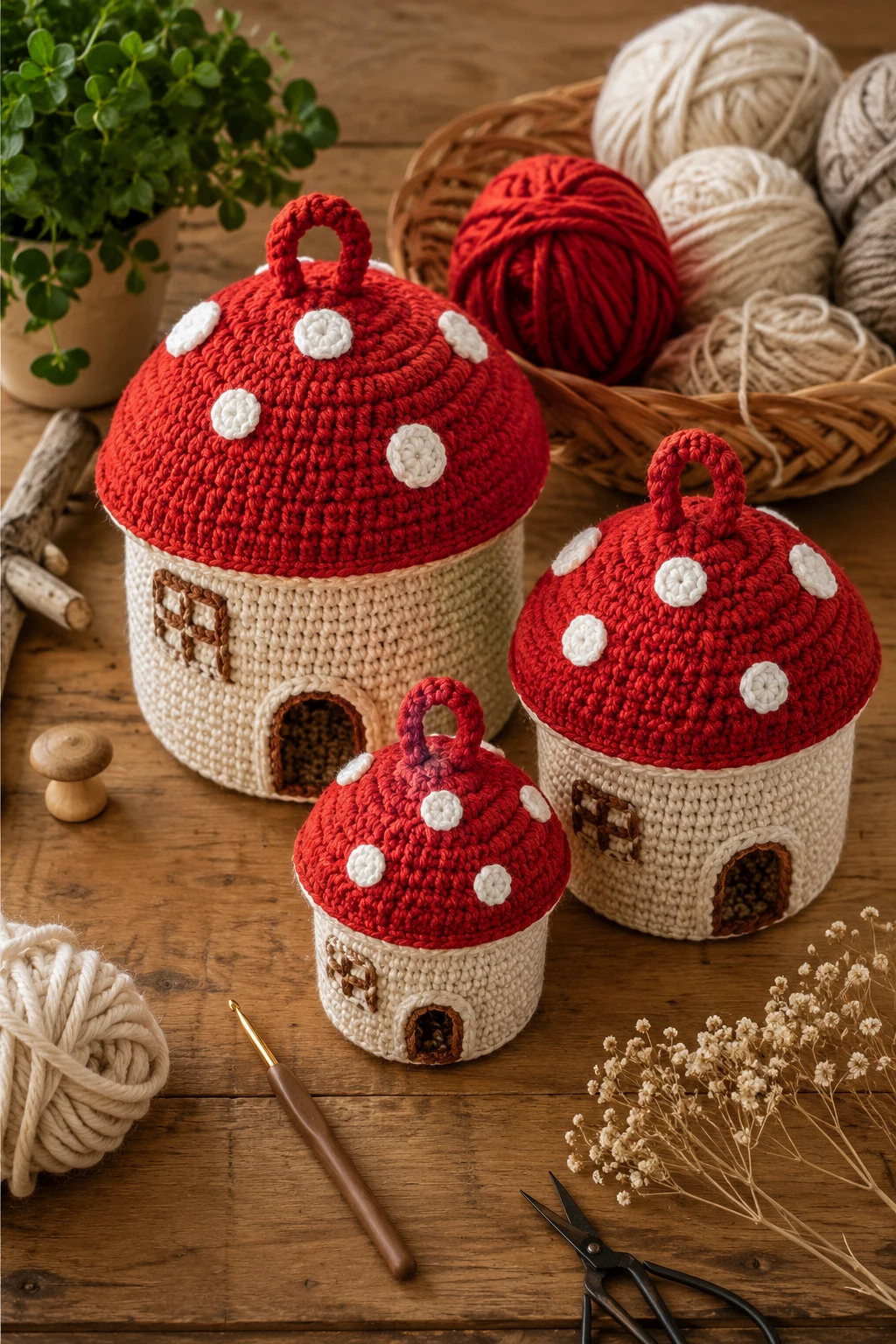Mushroom Cottage Storage Baskets — cool crochet ideas style outfit