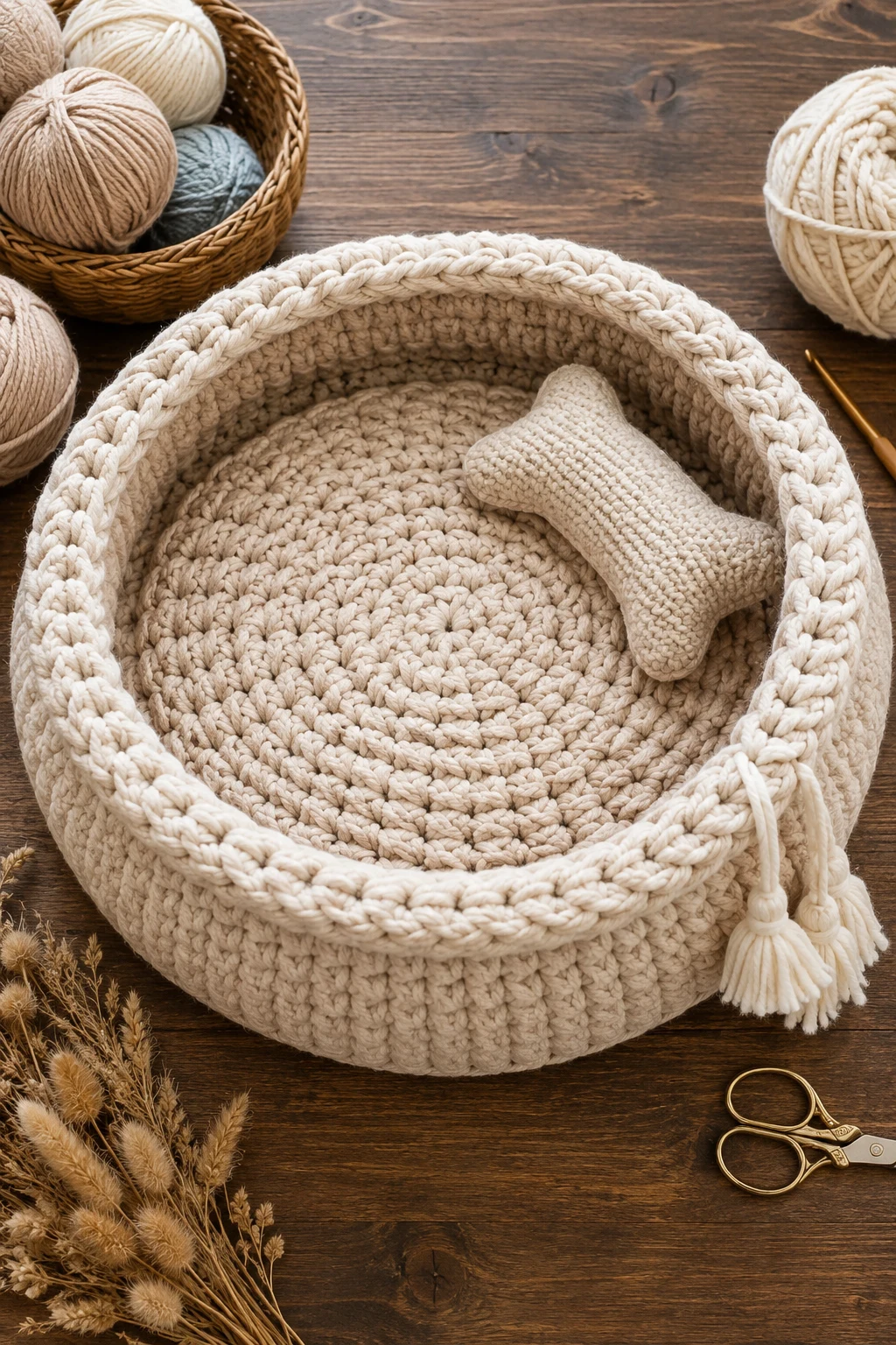 Cozy Pet Bed with Chunky Texture — cool crochet ideas style outfit