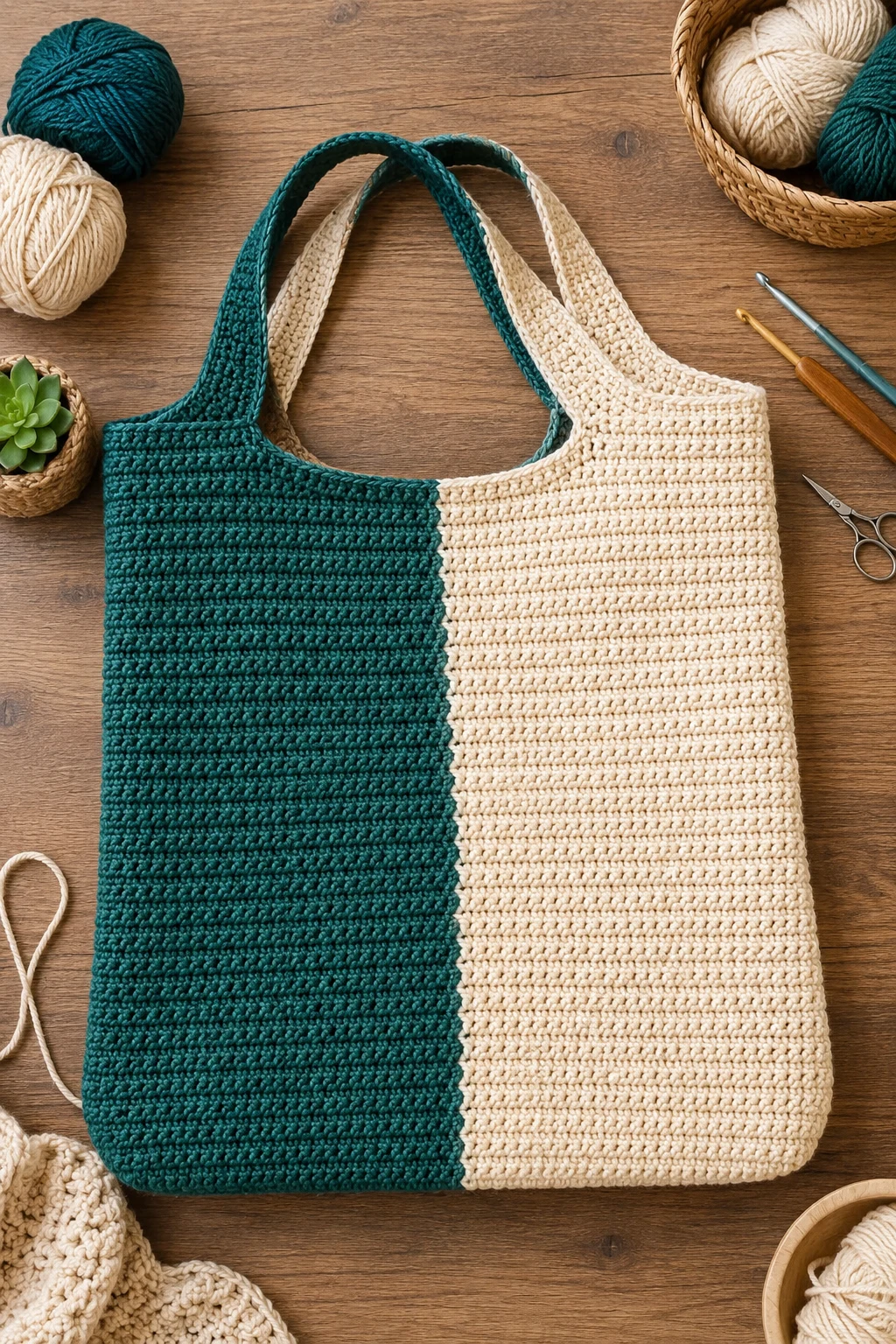 Reversible Market Tote with Color Blocking — cool crochet ideas style outfit