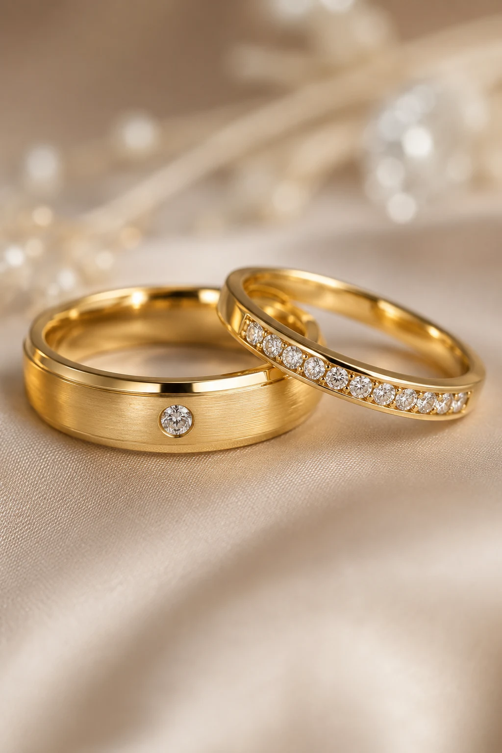 Couple Rings Wedding Gold with Diamond Accents — couple rings wedding gold style outfit