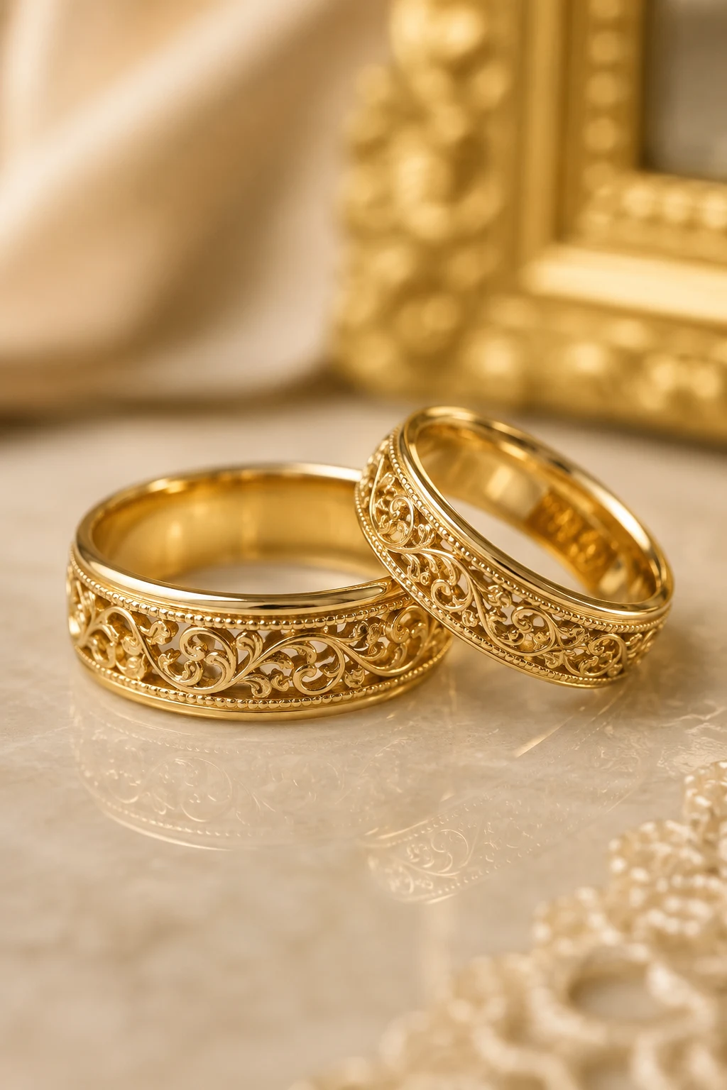 Vintage Couple Rings Wedding Gold with Filigree Details — couple rings wedding gold style outfit