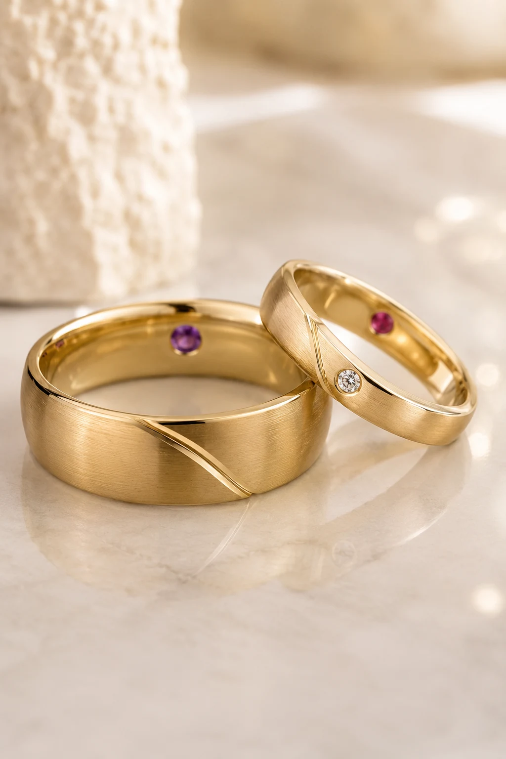 Couple Rings Wedding Gold with Hidden Birthstones — couple rings wedding gold style outfit