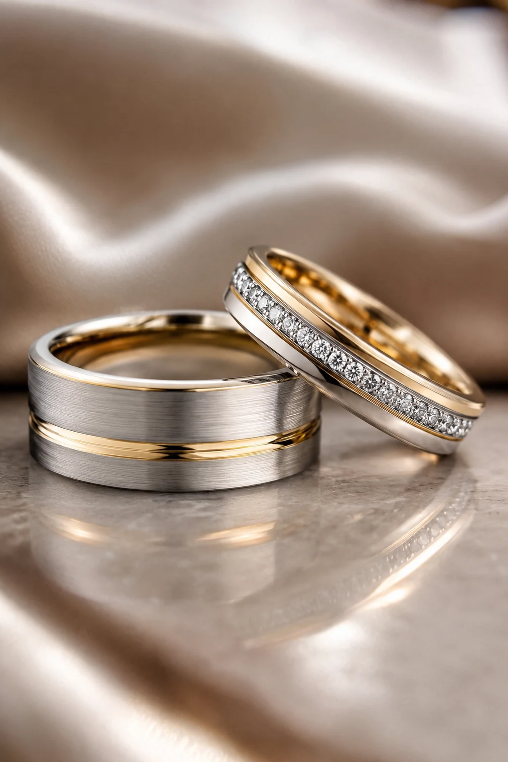 Mixed Metal Couple Wedding Rings for Modern Romance — couple wedding rings style outfit