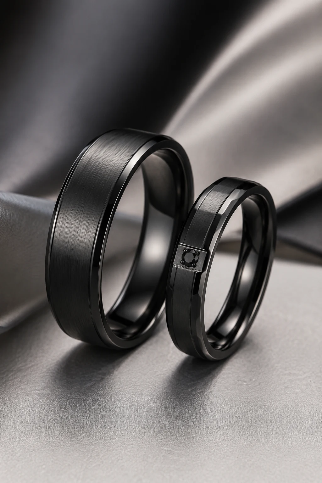 Black Titanium Couple Wedding Rings with Contemporary Edge — couple wedding rings style outfit