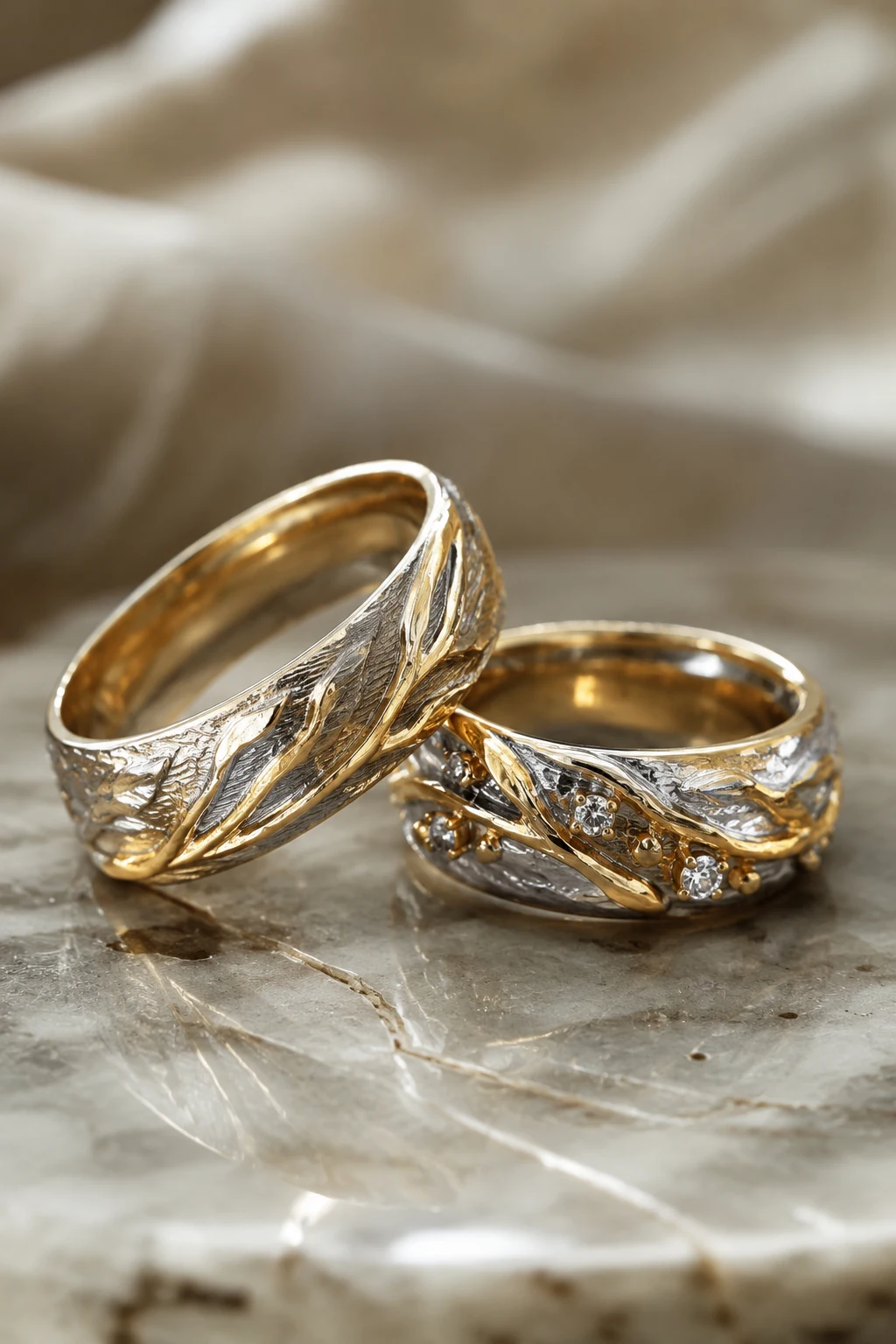 Nature-Inspired Couple Wedding Rings with Organic Details — couple wedding rings style outfit