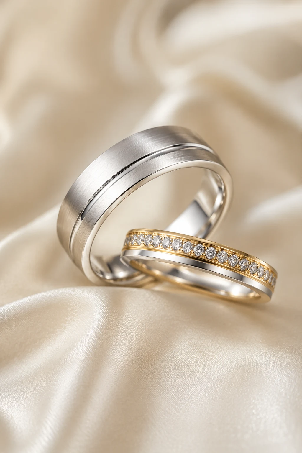 Diamond Accent Couple Wedding Rings with Elegant Sparkle — couple wedding rings style outfit