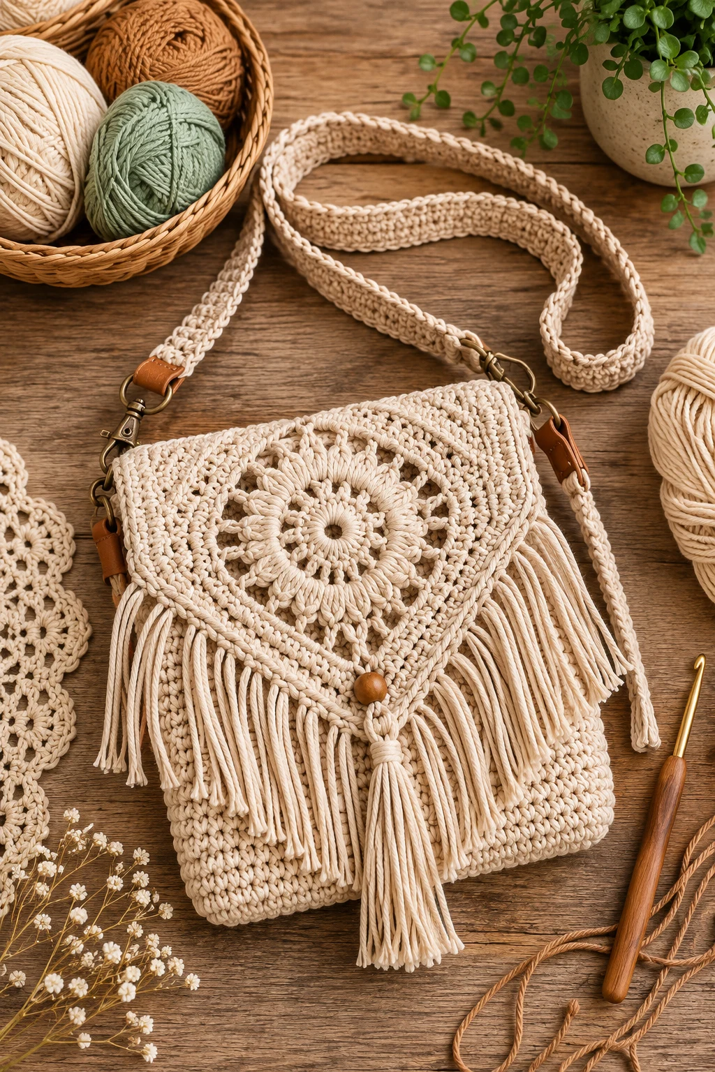 Boho Fringe Crossbody Bag with Crochet Accessories Ideas — crochet accessories ideas style outfit