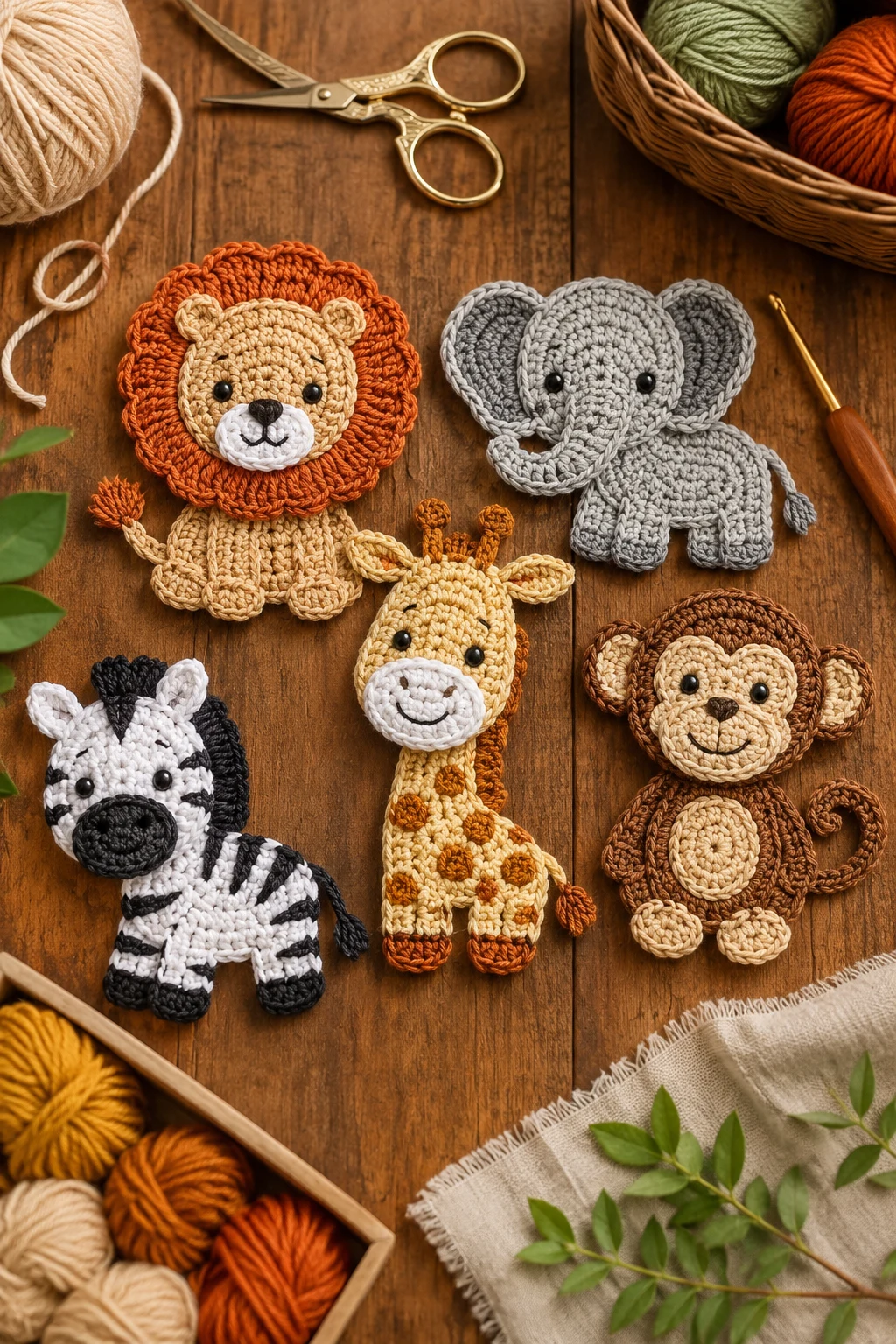 Safari Adventure Crochet Applique Patterns Free Animal Designs — crochet applique patterns free animal style outfit