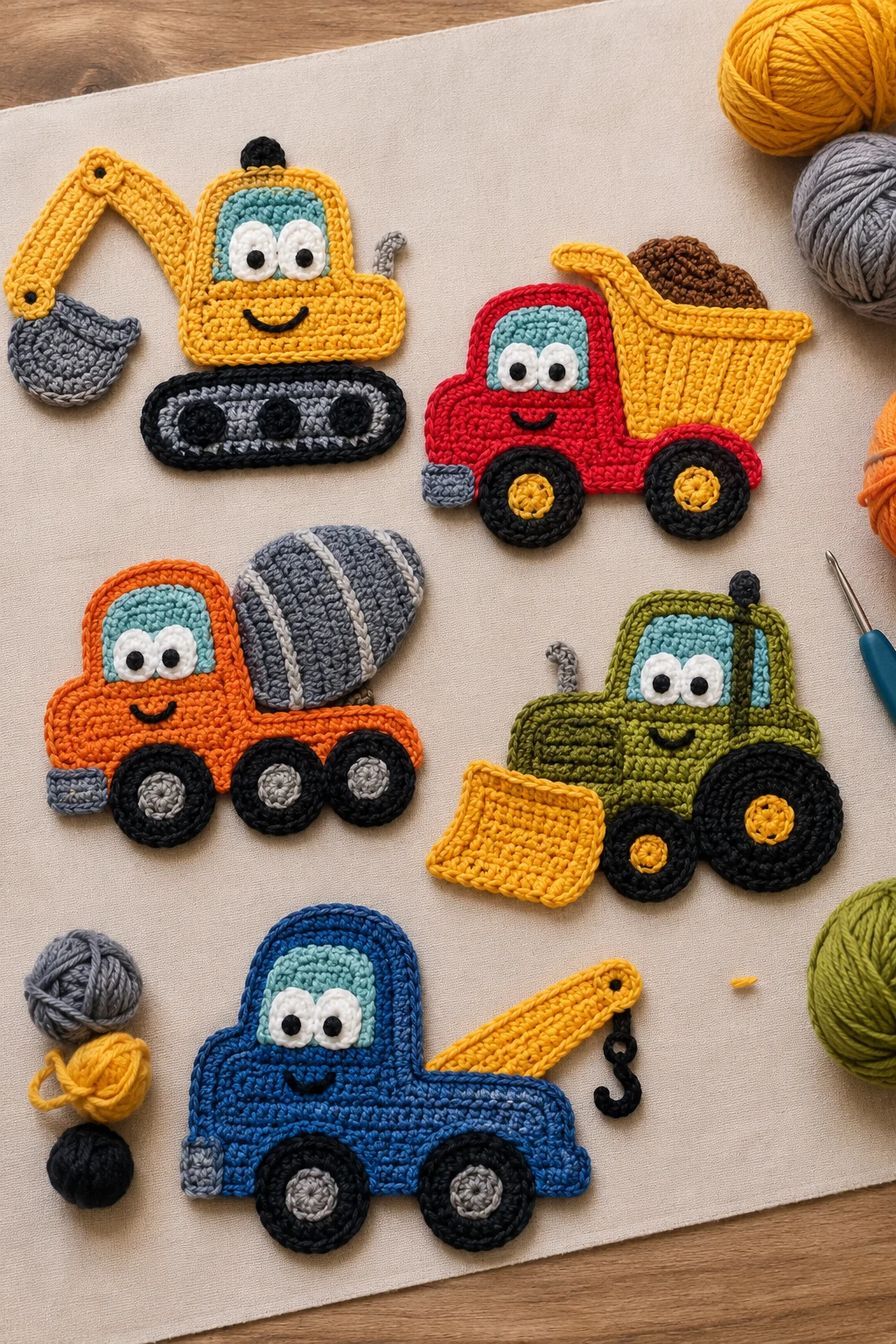Friendly Construction Truck Collection — crochet applique patterns free boy style outfit