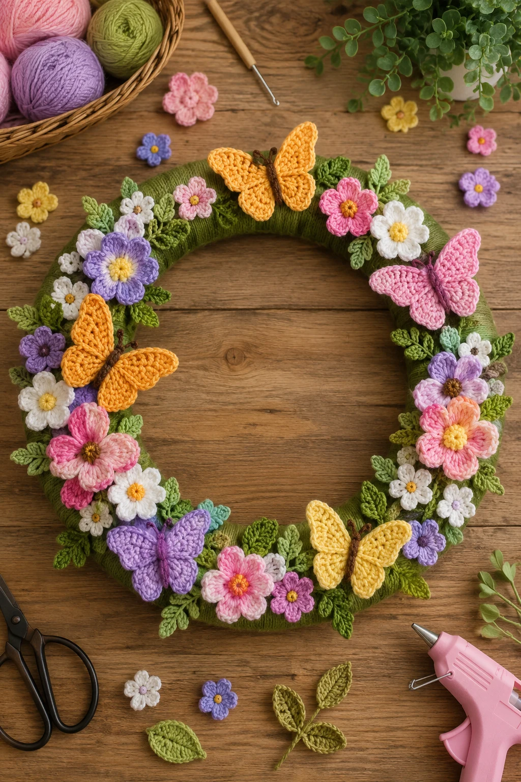 Spring Wreath Using Crochet Applique Patterns Free Butterfly — crochet applique patterns free butterfly style outfit