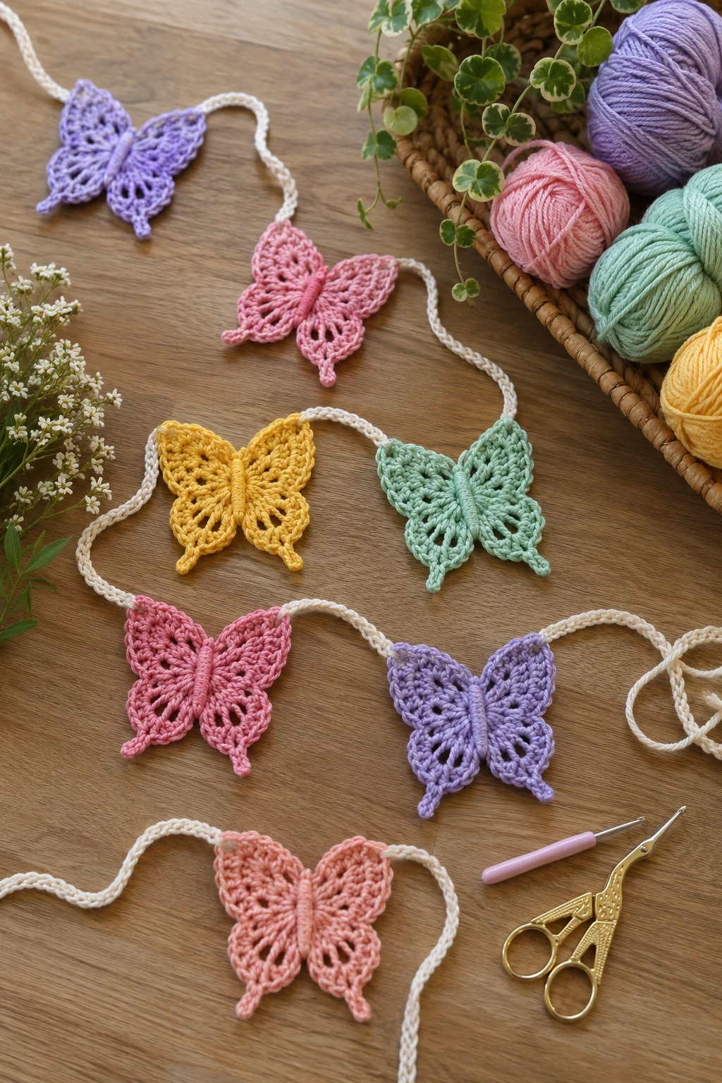 Butterfly Garland with Crochet Applique Patterns Free Butterfly — crochet applique patterns free butterfly style outfit