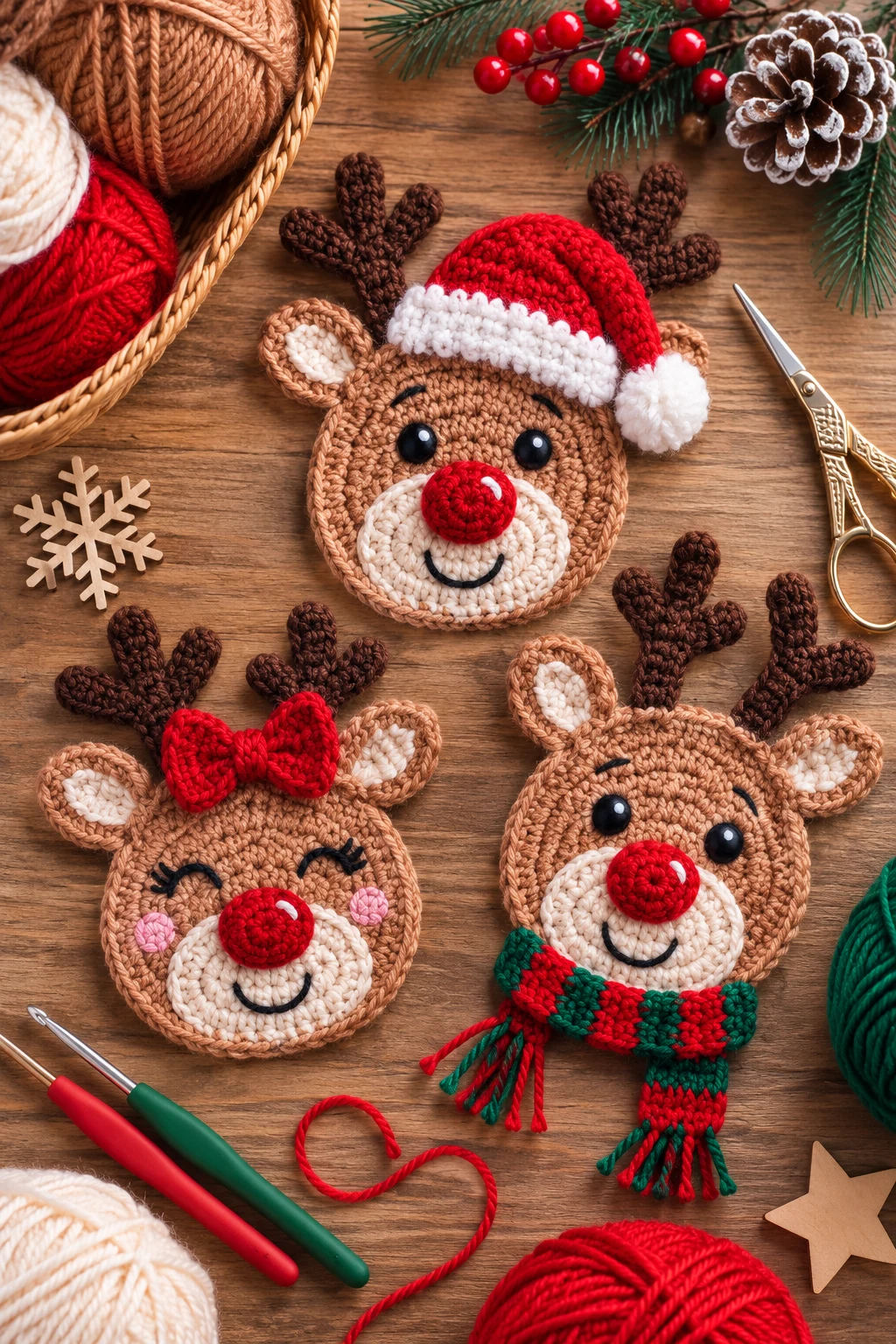 Festive Reindeer Faces Everyone Loves — crochet applique patterns free christmas style outfit