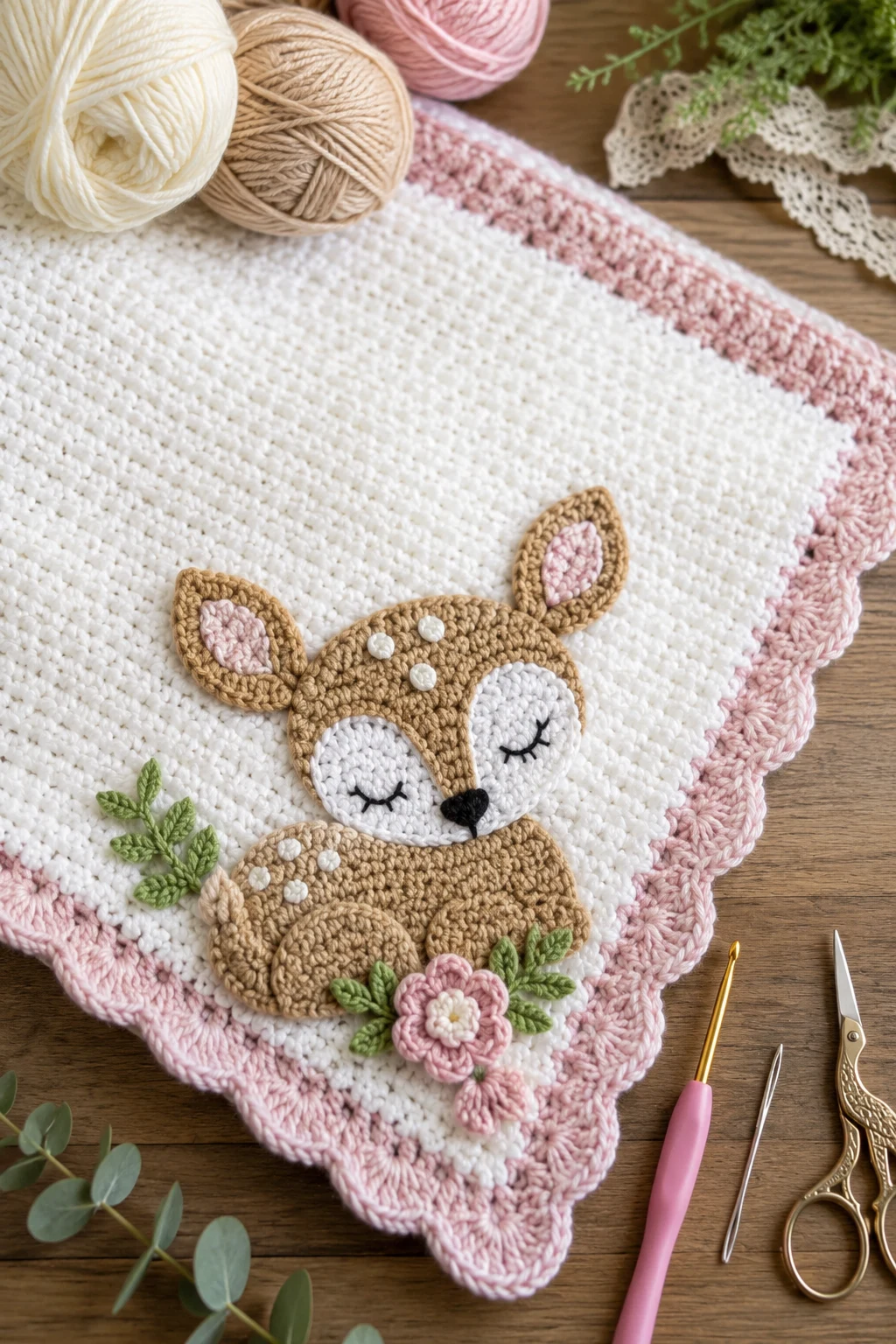 Sweet Baby Fawn Blanket Corner — crochet applique patterns free deer style outfit