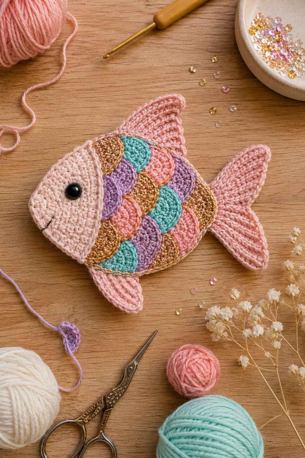 Crochet Applique Patterns Free Fish with Sparkly Scales — crochet applique patterns free fish style outfit