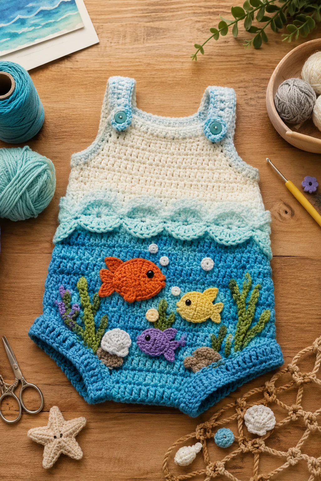 Ocean-Themed Crochet Applique Patterns Free Fish Scene — crochet applique patterns free fish style outfit