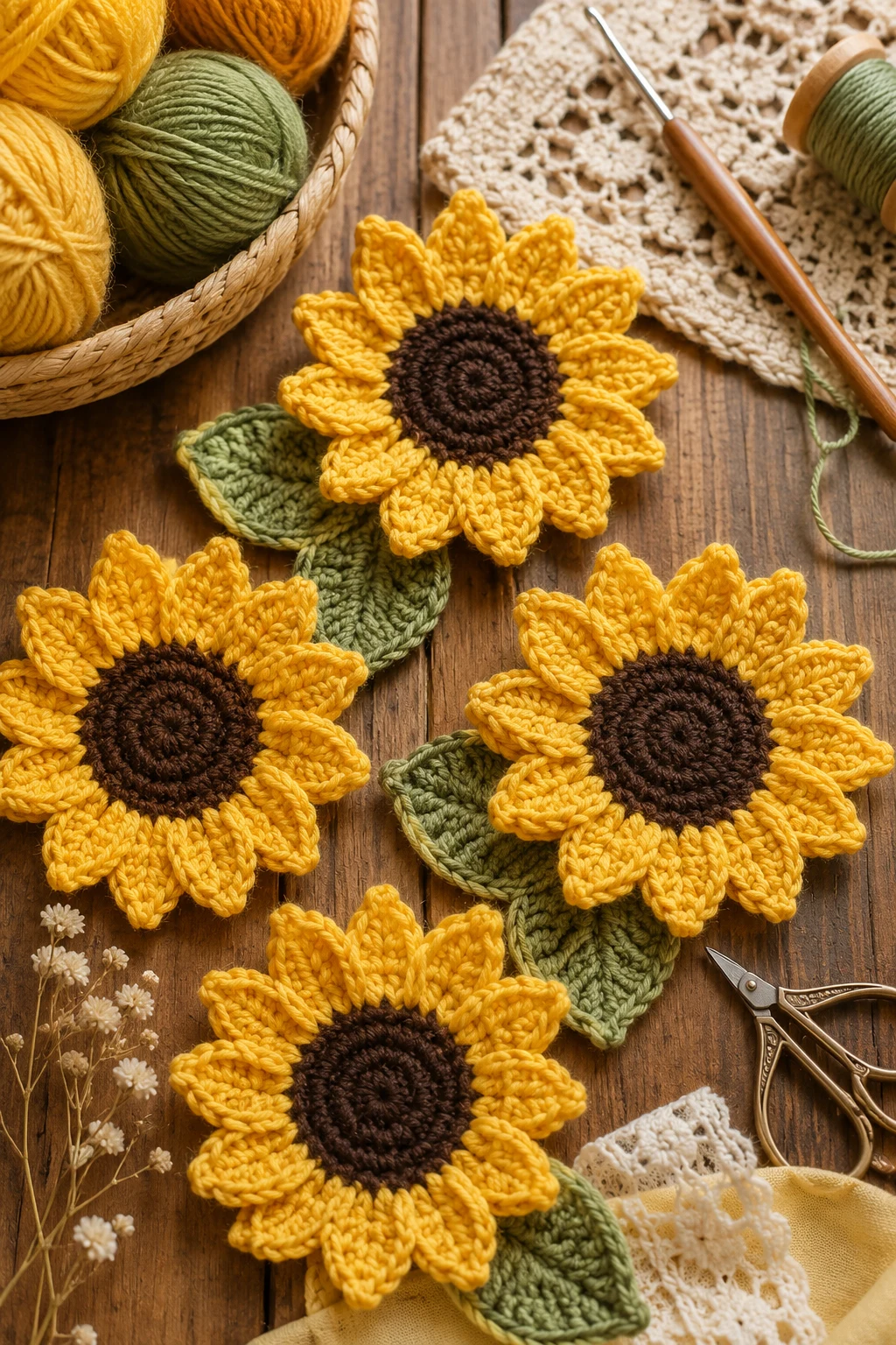 Bright Sunflower Crochet Applique Patterns Free Flower — crochet applique patterns free flower style outfit