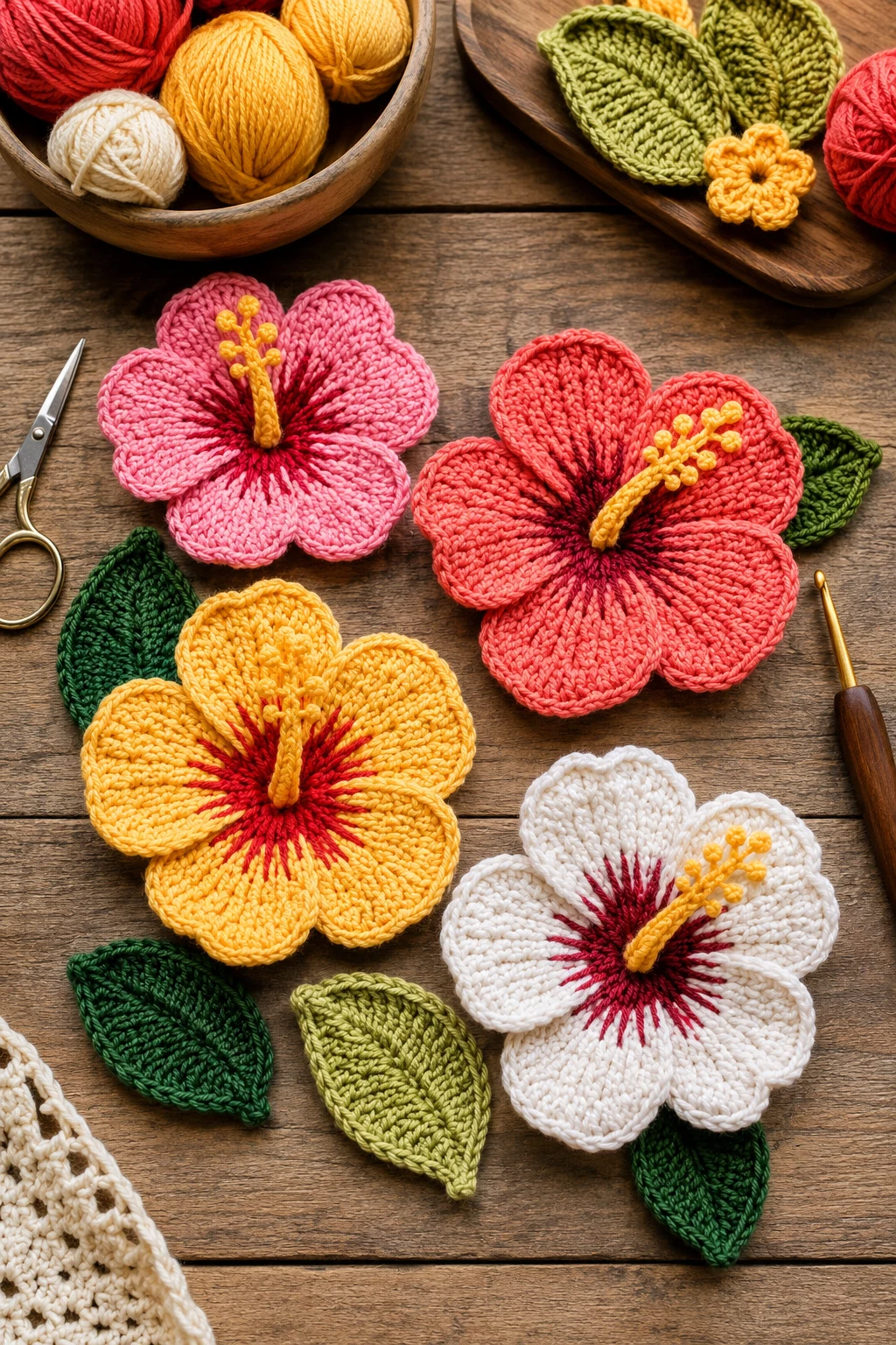 Tropical Hibiscus Crochet Applique Patterns Free Flower for Summer Accessories — crochet applique patterns free flower style outfit