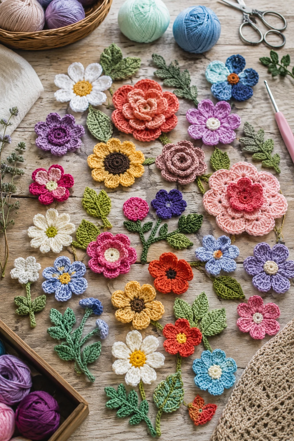 Rainbow Garden Mix Crochet Applique Patterns Free Flower — crochet applique patterns free flower style outfit