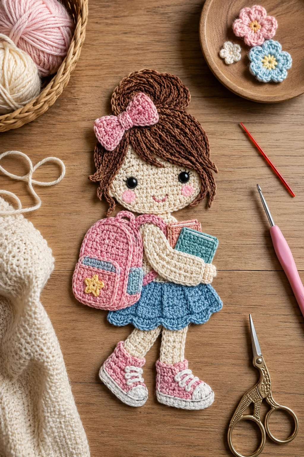 School Backpack Buddy — crochet applique patterns free girl style outfit