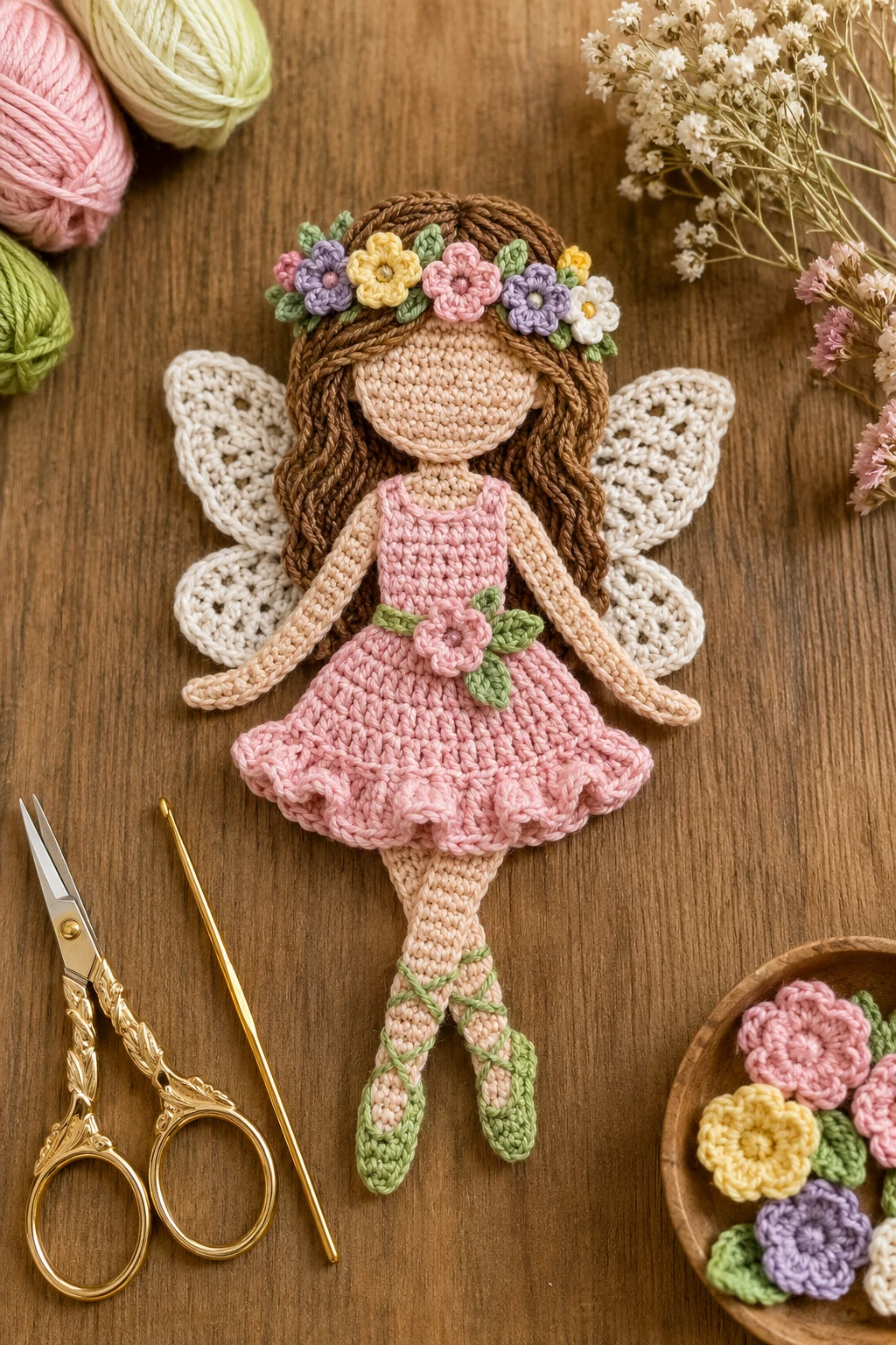 Flower Crown Fairy Girl — crochet applique patterns free girl style outfit