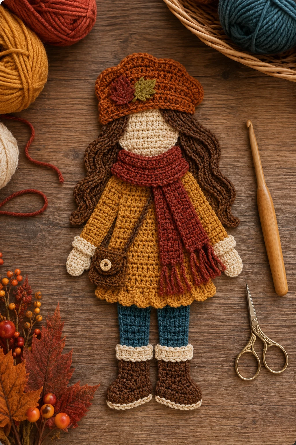 Autumn Scarf Girl – Crochet Applique Patterns Free Girl for Seasonal Décor — crochet applique patterns free girl style outfit