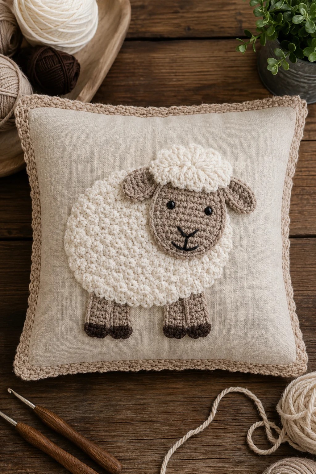 Farmhouse Pillow Using Crochet Applique Patterns Free Sheep — crochet applique patterns free sheep style outfit