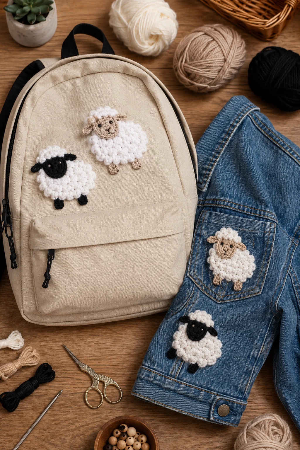 Backpack and Jacket Patches with Crochet Applique Patterns Free Sheep — crochet applique patterns free sheep style outfit