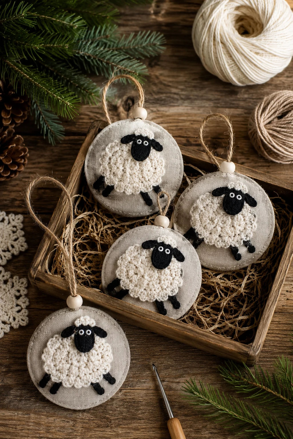 Rustic Christmas Ornaments Featuring Crochet Applique Patterns Free Sheep — crochet applique patterns free sheep style outfit