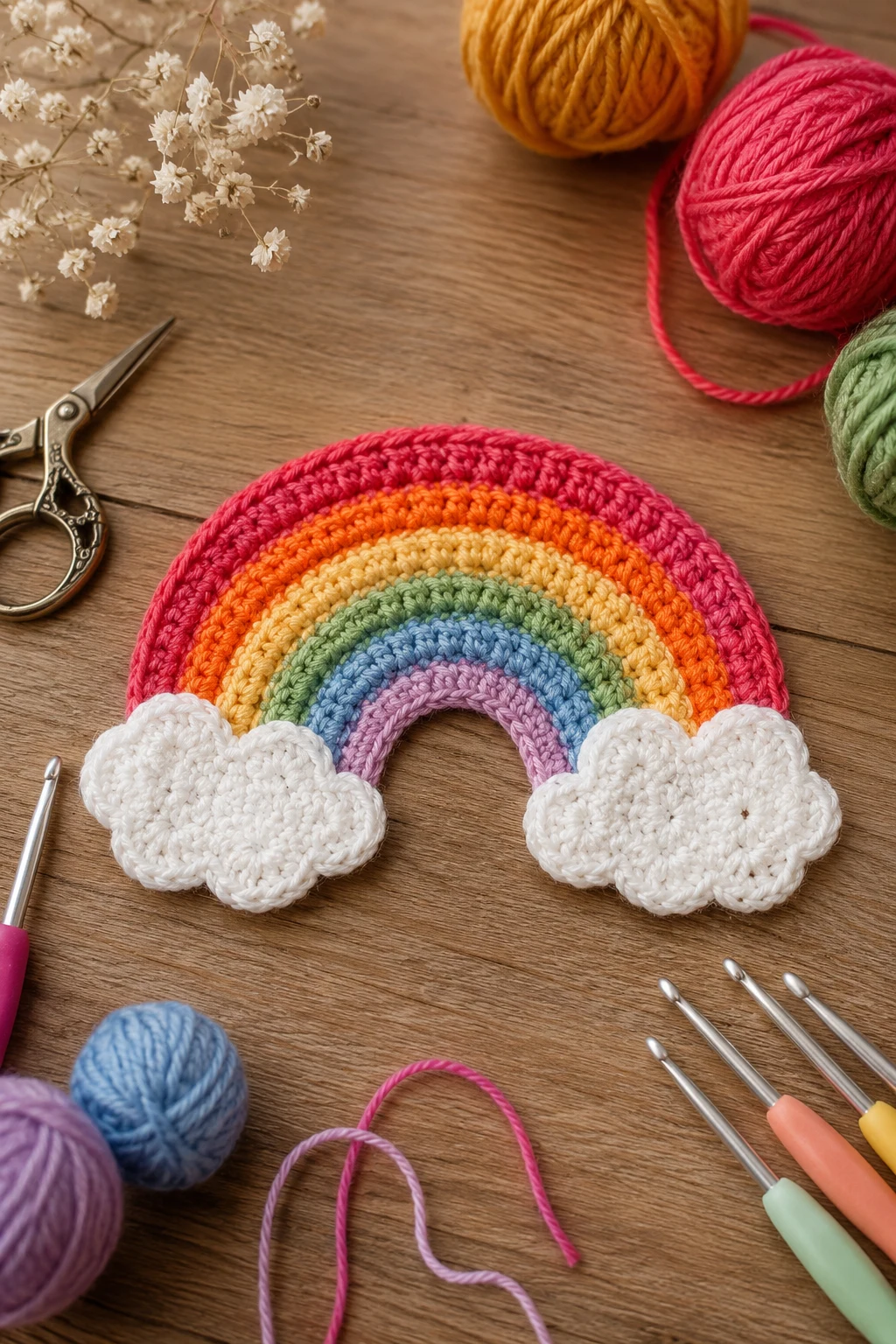 Colorful Rainbow With Puffy Clouds — crochet applique patterns free simple style outfit