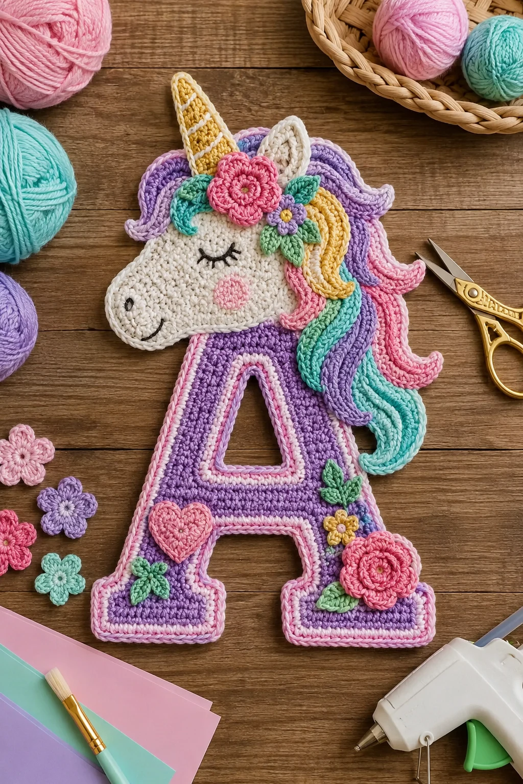 Personalized Initial Unicorn Keepsake — crochet applique patterns free unicorn style outfit