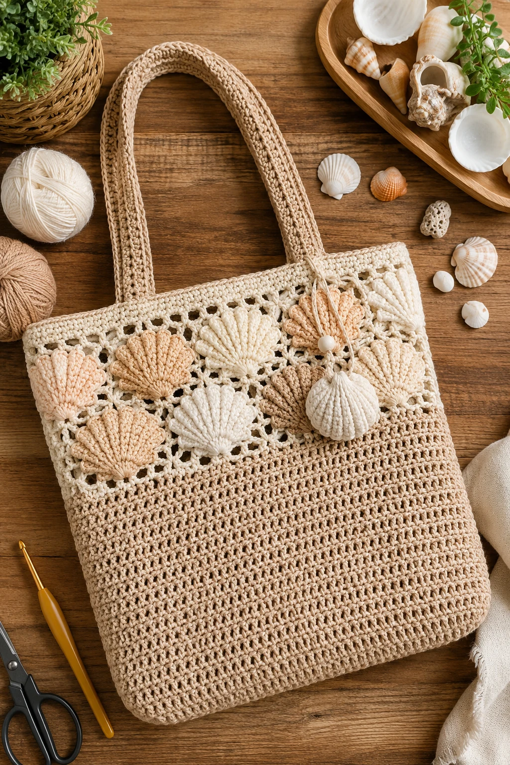 Summer Crochet Bag Ideas: The Beach Shell Tote — crochet bag ideas style outfit