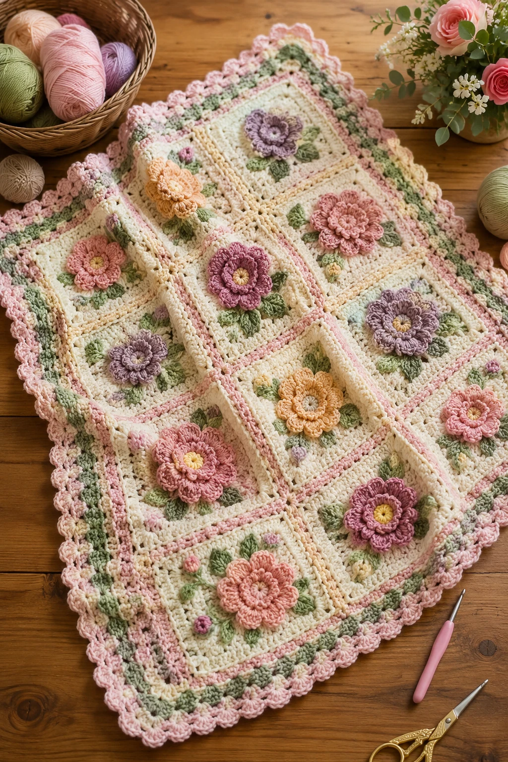 Cottage Garden Floral Blanket — crochet blanket ideas style outfit