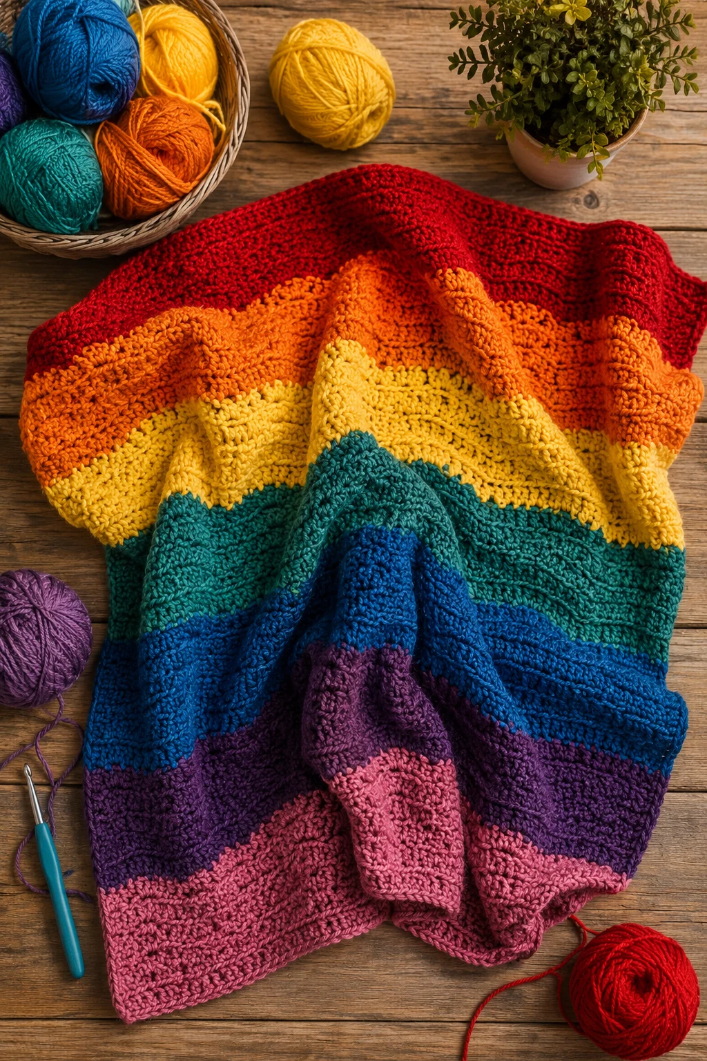 Rainbow Stripe Family Blanket — crochet blanket ideas style outfit