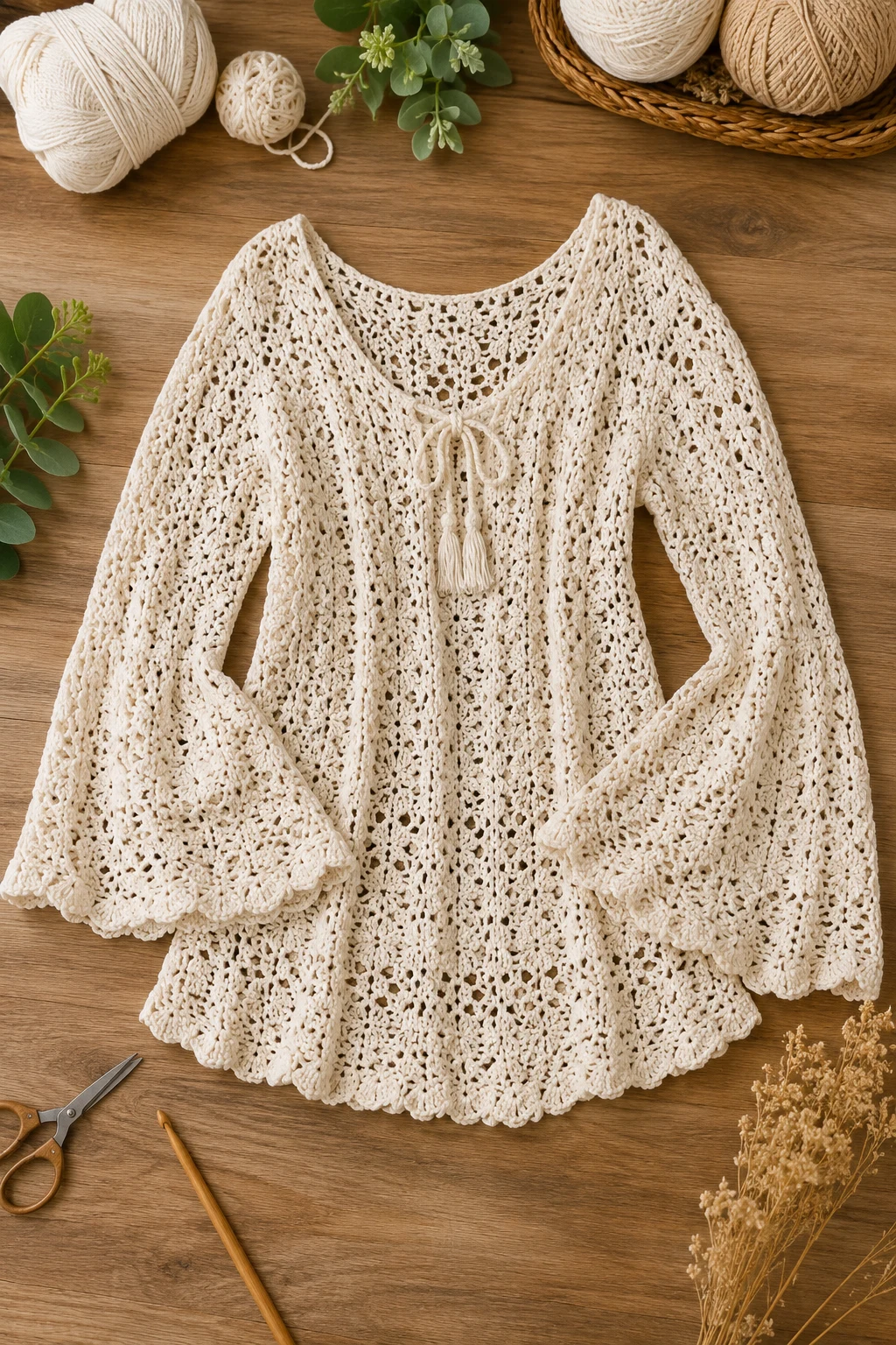 Romantic Bell Sleeve Crochet Blouse — crochet clothes ideas style outfit