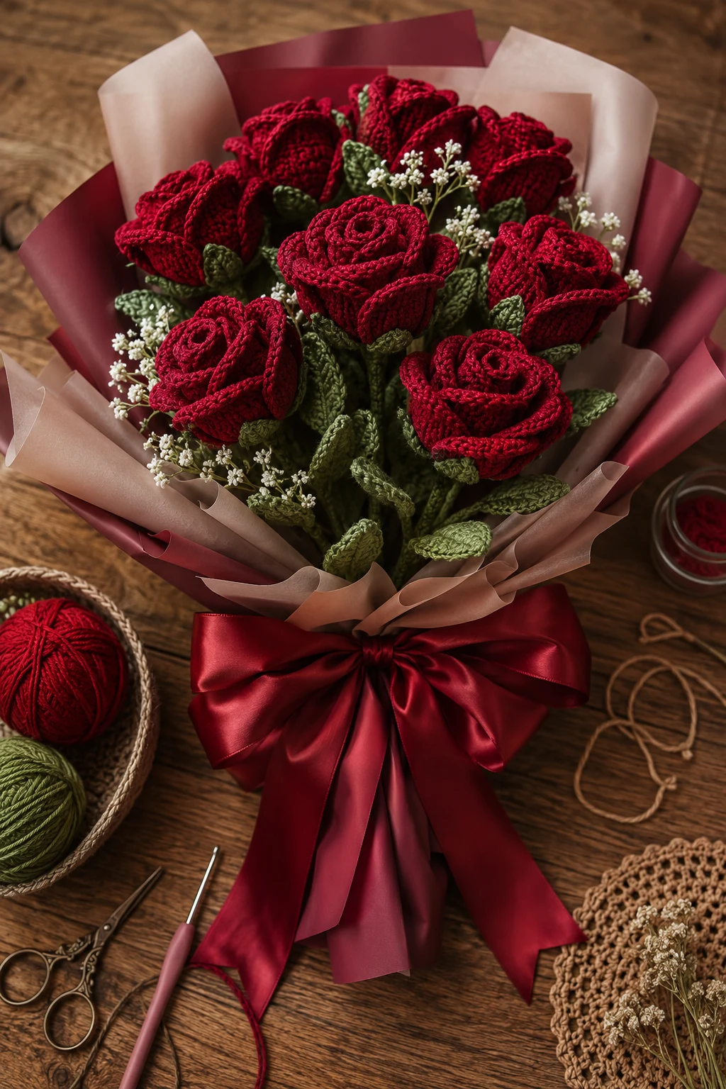 Romantic Red Rose Bouquet — crochet flower bouquet ideas style outfit