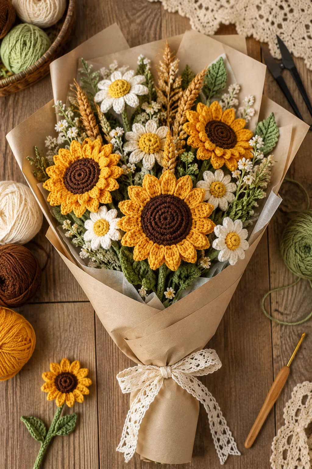 Sunny Sunflower Harvest Bouquet Crochet Flower Bouquet Ideas — crochet flower bouquet ideas style outfit
