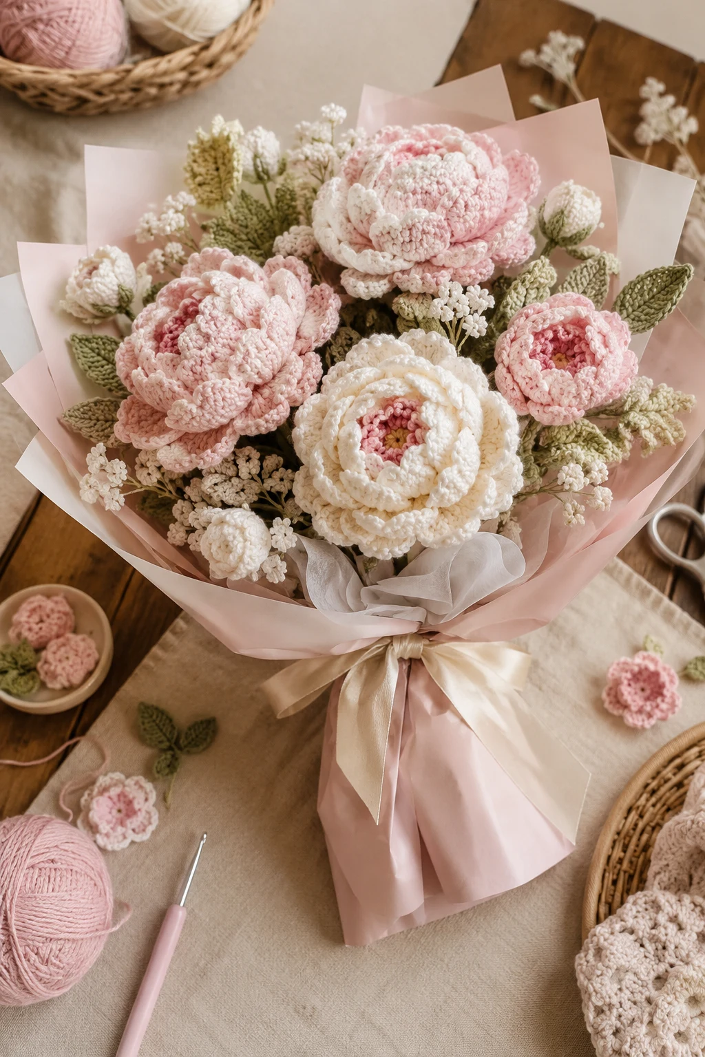 Pastel Peony Dream Bouquet — crochet flower bouquet ideas style outfit