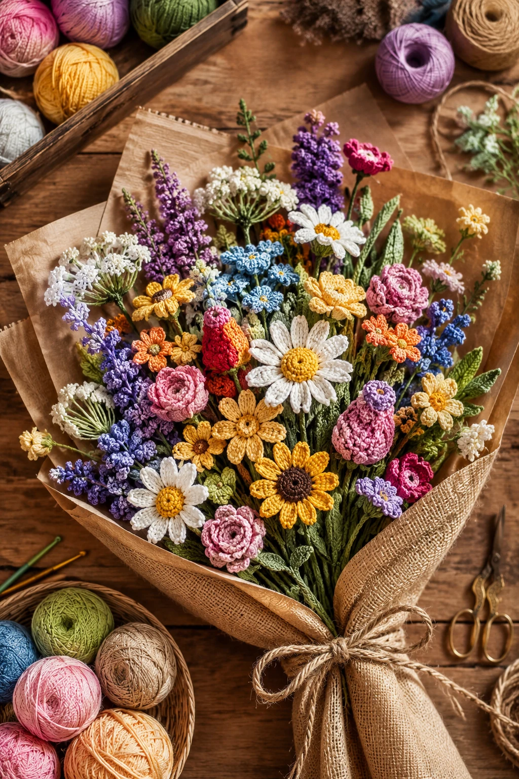 Wildflower Meadow Mix Crochet Flower Bouquet Ideas — crochet flower bouquet ideas style outfit