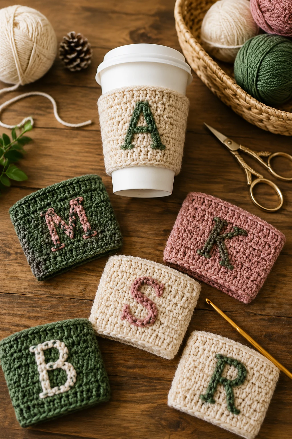 Personalized Crochet Gift Ideas: Monogrammed Coffee Cozies — crochet gift ideas style outfit