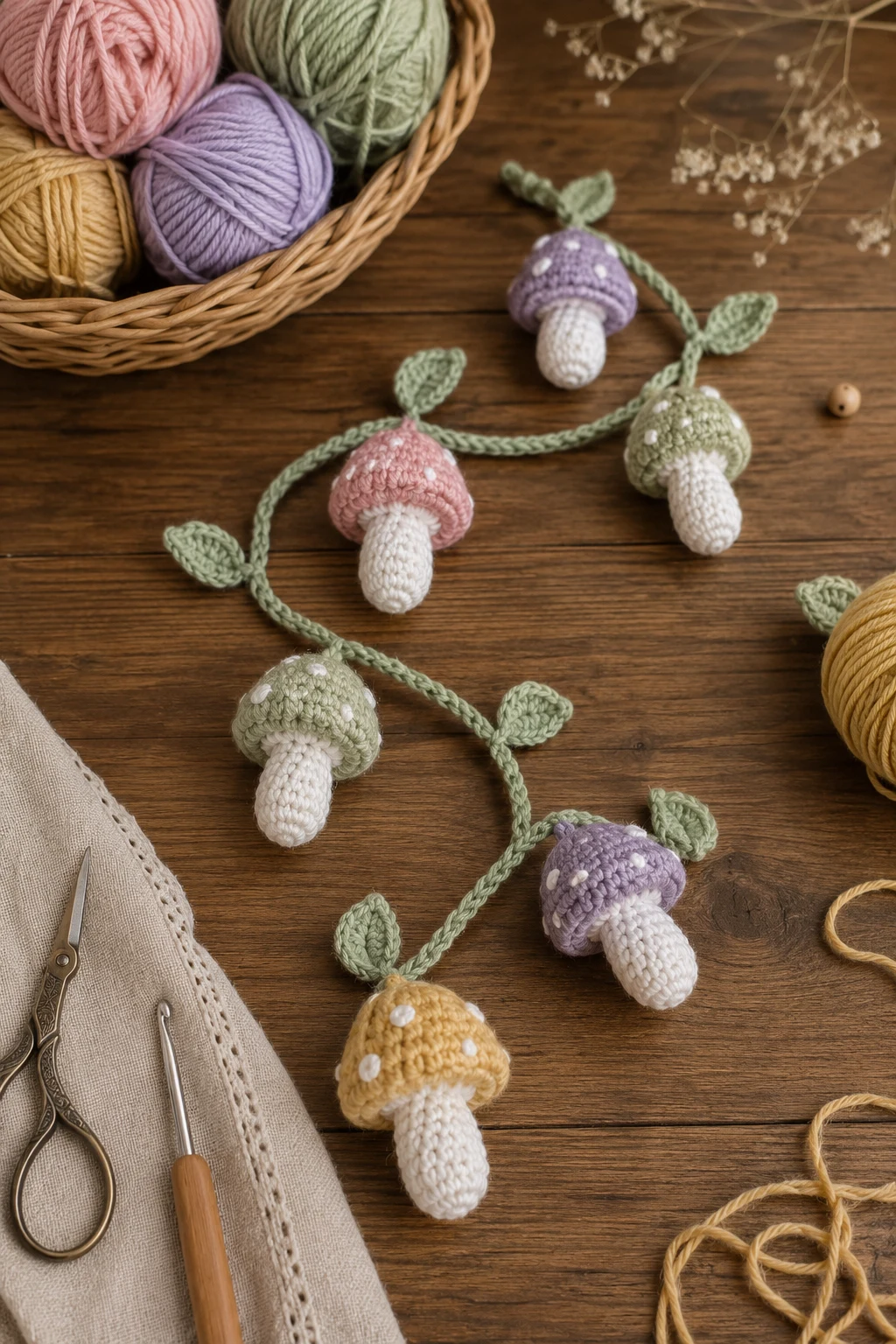 Pastel Mushroom Garland for Whimsical Crochet Ideas Aesthetic — crochet ideas aesthetic style outfit