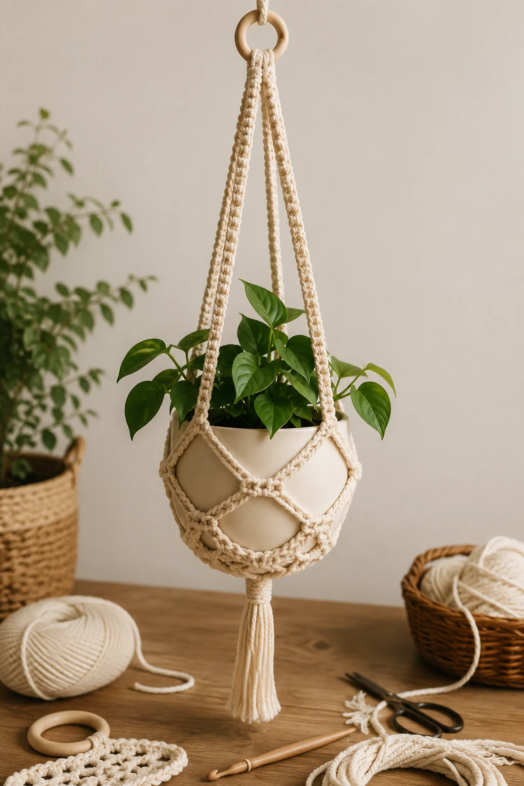 Minimalist Hanging Plant Holder with Crochet Ideas Aesthetic Style — crochet ideas aesthetic style outfit