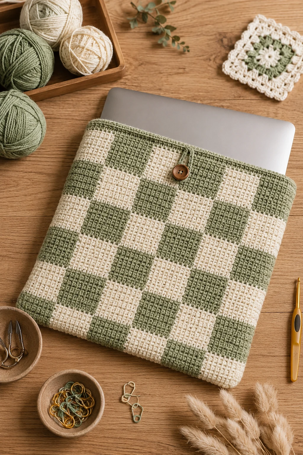 Checkerboard Laptop Sleeve for Modern Crochet Ideas Aesthetic — crochet ideas aesthetic style outfit
