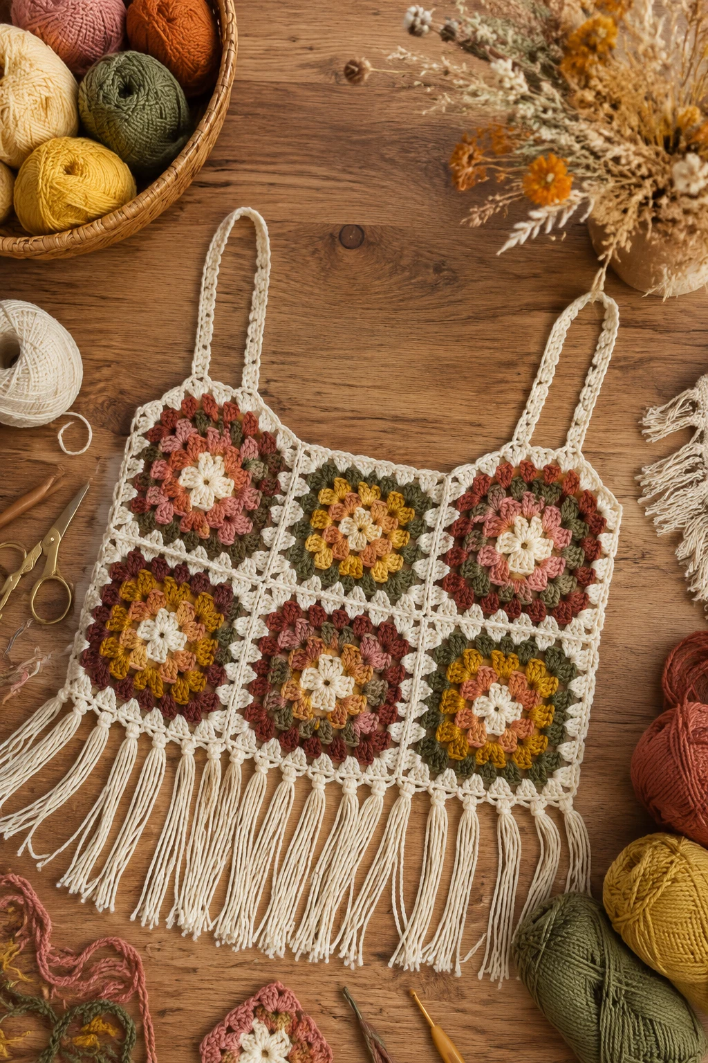 Crochet Ideas Clothes: Boho Granny Square Festival Top — crochet ideas clothes style outfit
