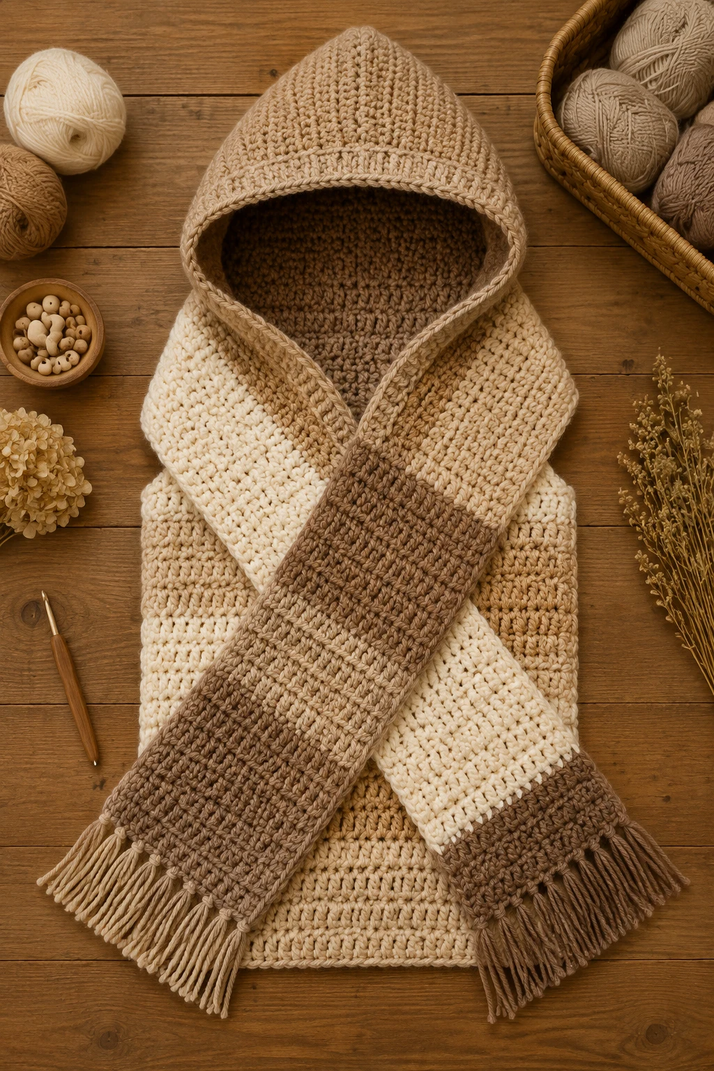 Crochet Hooded Scarf Sweater — crochet ideas clothes style outfit