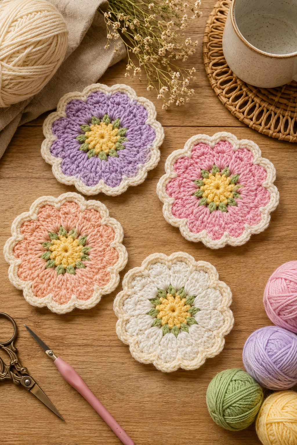 Cottage Bloom Flower Coasters: Crochet Inspo Ideas for Everyday Charm — crochet inspo ideas style outfit
