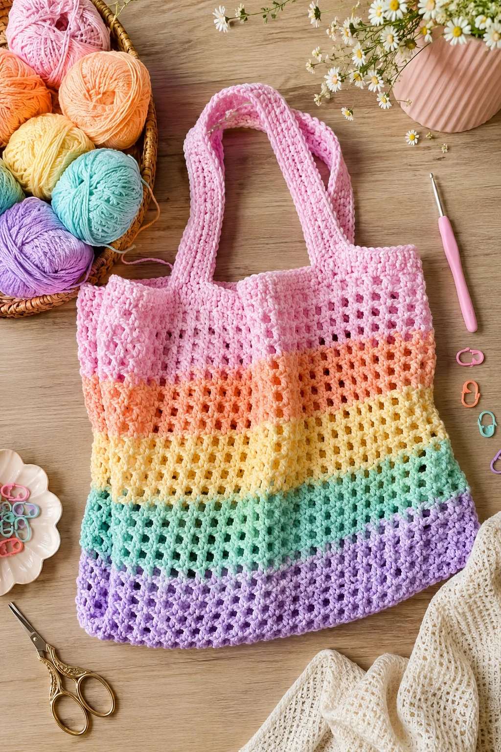 Candy-Color Market Tote — crochet inspo ideas style outfit