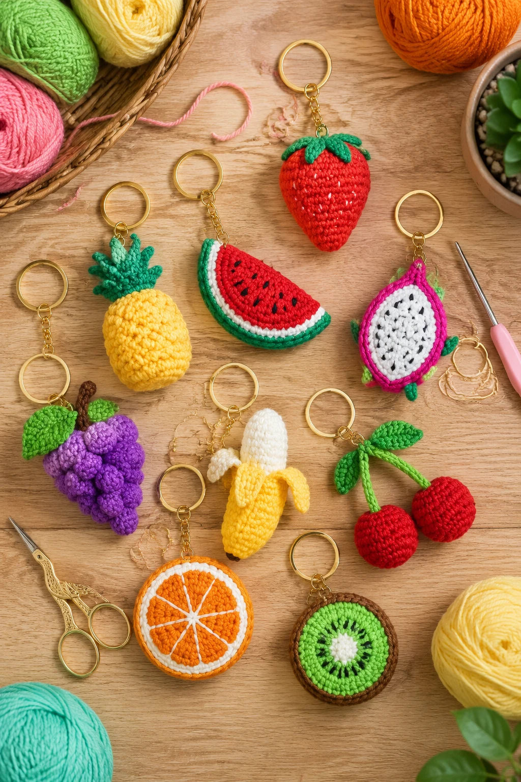 Mini Fruit Crochet Keychain Ideas Bursting With Color — crochet keychain ideas style outfit