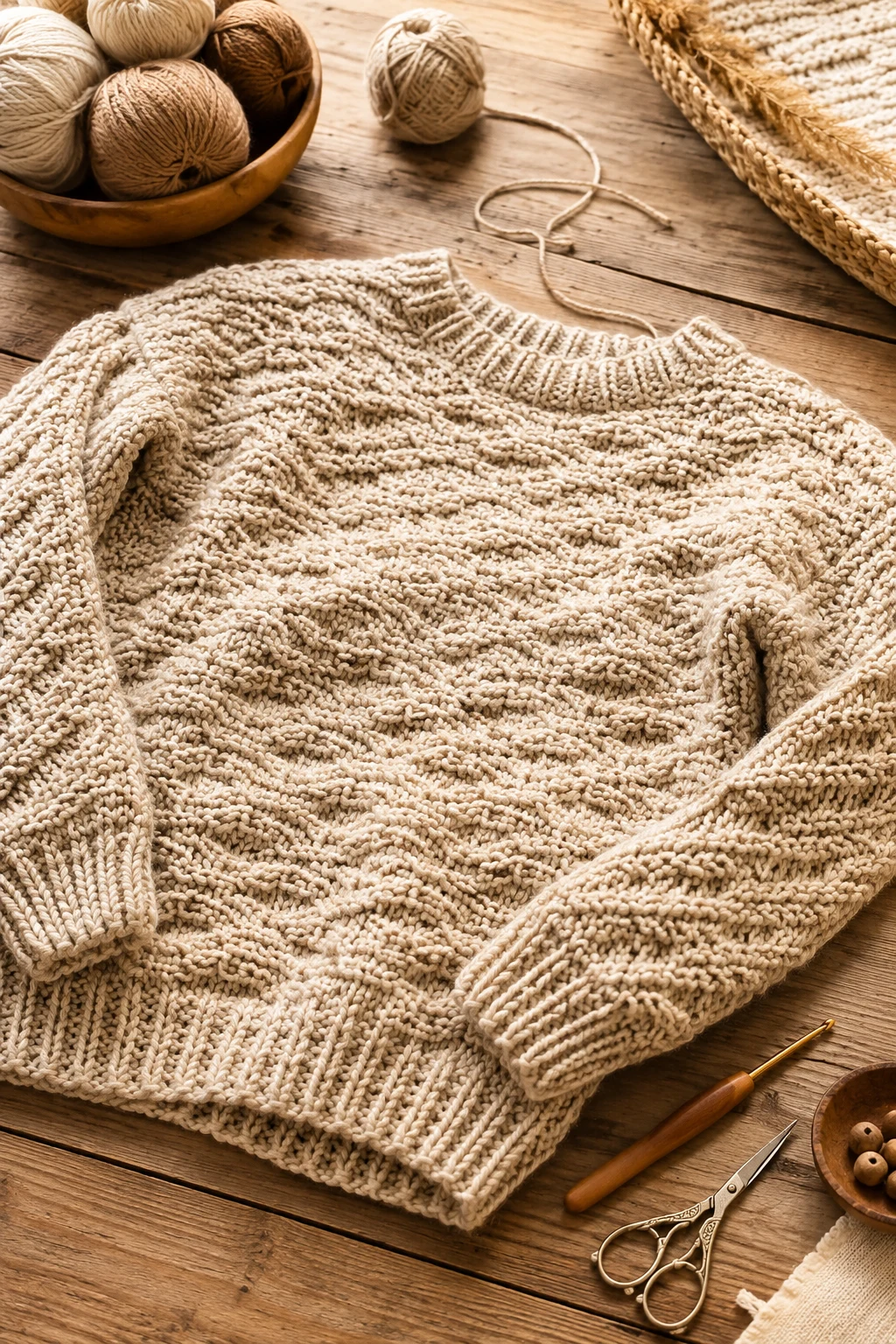Cable-Inspired Textured Pullover — crochet sweater ideas style outfit